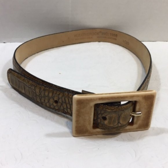 Vtg Leatherock Leather Croc Style Brown Skinny Belt Sm - Picture 4 of 10
